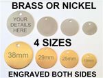 ENGRAVED PET TAGS - Personalised id dog cat tag Brass name small large identity