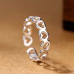 Shiny 925 Sterling Silver PLT Join Hollow Heart Adjustable Open Toe Ring Gift UK