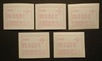 South Africa RSA 1987: 5 ATM labels FRAMA, Vending Machine No. P.007, MN 3, MINT/MNH 