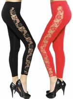 New Womens Lace Leggings Side Panel Sexy Lacey Through Ladies Leggings Size 8-14