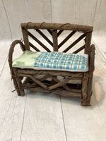 Small  Rustic Chair/  Bench with cushion For Doll or Teddy Bear Display No 1