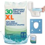 30 XL Disposable Toilet Seat Covers, 2 Sided Splashproof, Sticky Grip Non Slip