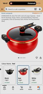 EVERGOODS 8L Stew Pot Non-Stick w/ Lid Double Handle Aluminium Red Induction