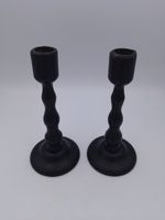 Pair Of Vintage Candle Stick  Black Painted Wood  16cm