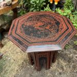 Antique Burmese Lacquer Folding Table Red Black Octagonal Buddhist Myanmar