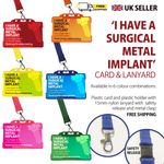 Surgical Metal Implant Awareness Card and Lanyard - 6 colour combinations