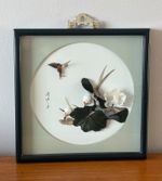 Vintage Chinese 3d Feather Art Shadow Box Picture Bird And Flowers Scene