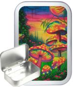Rainbow Mushrooms 50ml / 1oz Silver Hinged Tobacco Tin,Baccy Tin, Gift Box