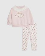 River Island Mini Girls Sweatshirt & Bottoms Set Pink 2 Piece Collared Outfit