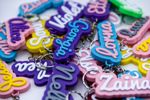 Personalised name keyring two colour keychain - Party bags - Gifts - Name Tags