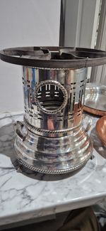 Silver plated antique spirit burner / stove /fondue food warmer with 2 pans. 