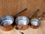 SET 3 HEAVY COPPER SAUCEPANS-3,5kgs-HAMMERED FINISH-2MM THICKNESS-TINNED LINED-