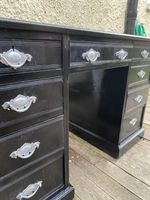 antique desk with drawers - Gloss black with Silver handles
