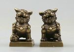 31MM Curio Chinese Brass Foo Fu Dog Guardion Lion Pair Small Seal Signet Statue