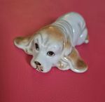Vintage high gloss ceramic figurine of Basset Hound dog, kitsch