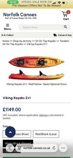 Viking 2+1 sit on Tandem kayak + Seats, paddles, trolley. Excellent condition