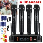 Professional 4 Channel UHF Wireless 4 Microphone Mic System Cordless Handheld UK