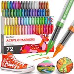 Nicpro 72 Colors Acrylic Paint Markers Brush Tip, Water-Based No-Bleed Paint Mar