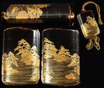 Antique Japanese Inro Maki-e Gold Lacquer Landscape Edo Period