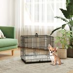 PawHut Dog Crate with 2 Doors, Foldable Metal Dog Cage with Tray, Black