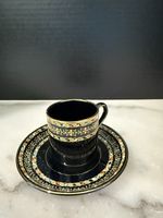Gibson & Sons Demitasse Cup & Saucer Set Black & Gold with Enameled dots