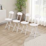 Folding Breakfast Kitchen Bar Stools Set of 2/4 White Dining Chairs w/ Backrest