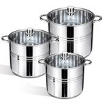 6-Pcs Stainless Steel Stockpot Set with Glass Lids Large Cooking Pot / Cookware
