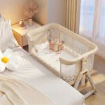 3 In 1 Baby Bedside Crib,6 Height Adjustable Baby Cot Bed W/Mattress and Net UK