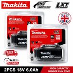 2x Genuine Makita 6ah 18v Power Tool Battery BL1860B 18V Li-lon Battery-black