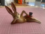 Vintage 1950's/60's Kitch Reclining Rabbit With Top Hat & Carrot Figurine