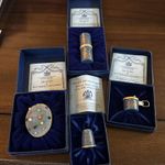 Bilston & Battersea Halcyon Days Enamel Sewing Set Blue Gold Flora Boxed 4 Items