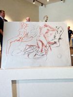 Peter Collins Original Ink and Pastel Drawing - The Naked Lady - PC15