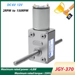 JGY-370 Worm Geared Motor DC6V 12V Double Shaft M6 Thread High Torque Reversible