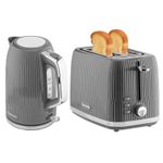 Grey Kettle And Toaster Set Fast Boil 1.7L Kettle 3000W and 2 Slice Toaster 800W
