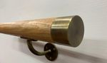Handrail Stair Rail - Round Oak with Antique Brass Round Brackets and Flat Ends