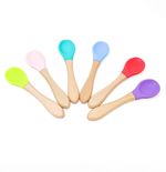 Baby Silicone Feeding Spoon BPA Free Wooden Food Grade Silicone Teething UK
