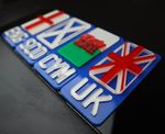 Pair Deluxe 4D 3D Laser Number Plate Badges - Flags Wales England GB Scotland UK