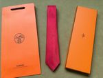 Hermès Paris Men's Silk Tie Red Fuchsia All-Over H Logo Jacquard Pattern NWT