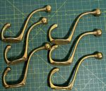 Six Large Antique Style Solid Brass Coat Hat Hooks #16cm long