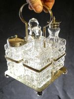 Deykin & Harrison Antique Cruet Set Press Cut Glass EPNS Carriage