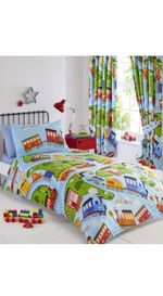 Boys double duvet set blue toy train 
