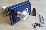 OLD VICTORIAN SOLID BRASS RIM KNOB + 6"  BLACK RIM LOCK SET