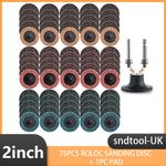 75Pcs 50mm 2inch Quick Change Sanding Discs +1pc Holder Mandrel For Die Grinder