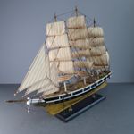 Vintage Wooden Hand Made Three-Masted Clipper Sailing Ship Model On Stand