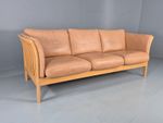 Vintage 3 Seater Sofa Danish Light Tan Leather Beech Skalma  Retro EB11914 M3SS