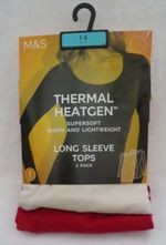 LADIES MARKS AND SPENCER RED AND CREAM THERMAL LONG SLEEVE TOPS 2 PACK SIZE 14