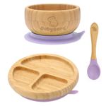 Bamboo Baby Weaning Set with Silicone Suction Plates & Bowls – Eco BPA Free