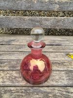 Vintage Cranberry Glass Perfume Bottle Etched Floral 15cm in VGC