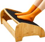 HUANUO Bamboo under Desk Footrest, Ergonomic Foot Rest with 4 Height Options & A