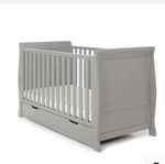 Obaby Stamford Mini Sleigh CotBed Grey with drawer.